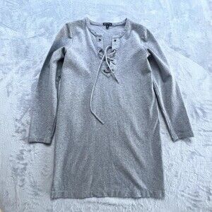 J.Crew Mercantile Dress‎ Womens M Light Gray Sweater Style Lace Up Long Sleeve